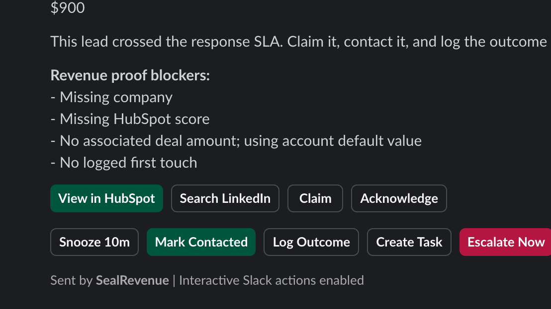 SealRevenue recovery actions for a breached lead